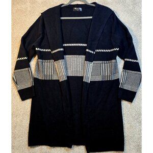 Romimona Sweater Cardigan Long Open Front Hooded Herringbone Buttery Soft Size L